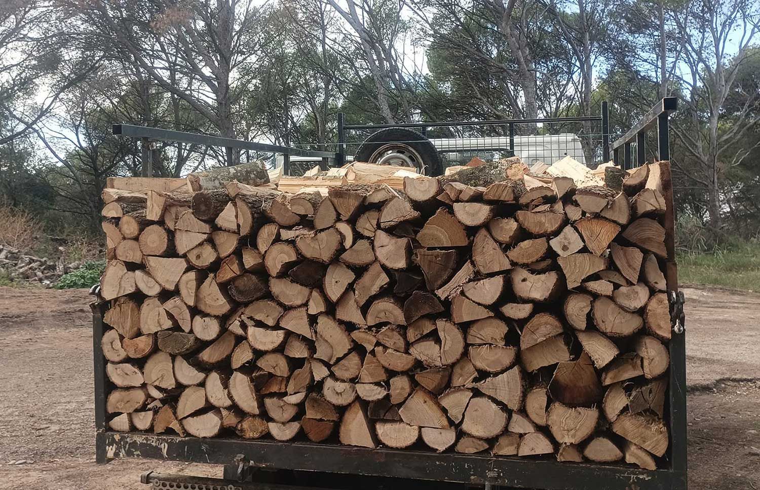 Notre camion de livraison avec des stères de bois bien rangées